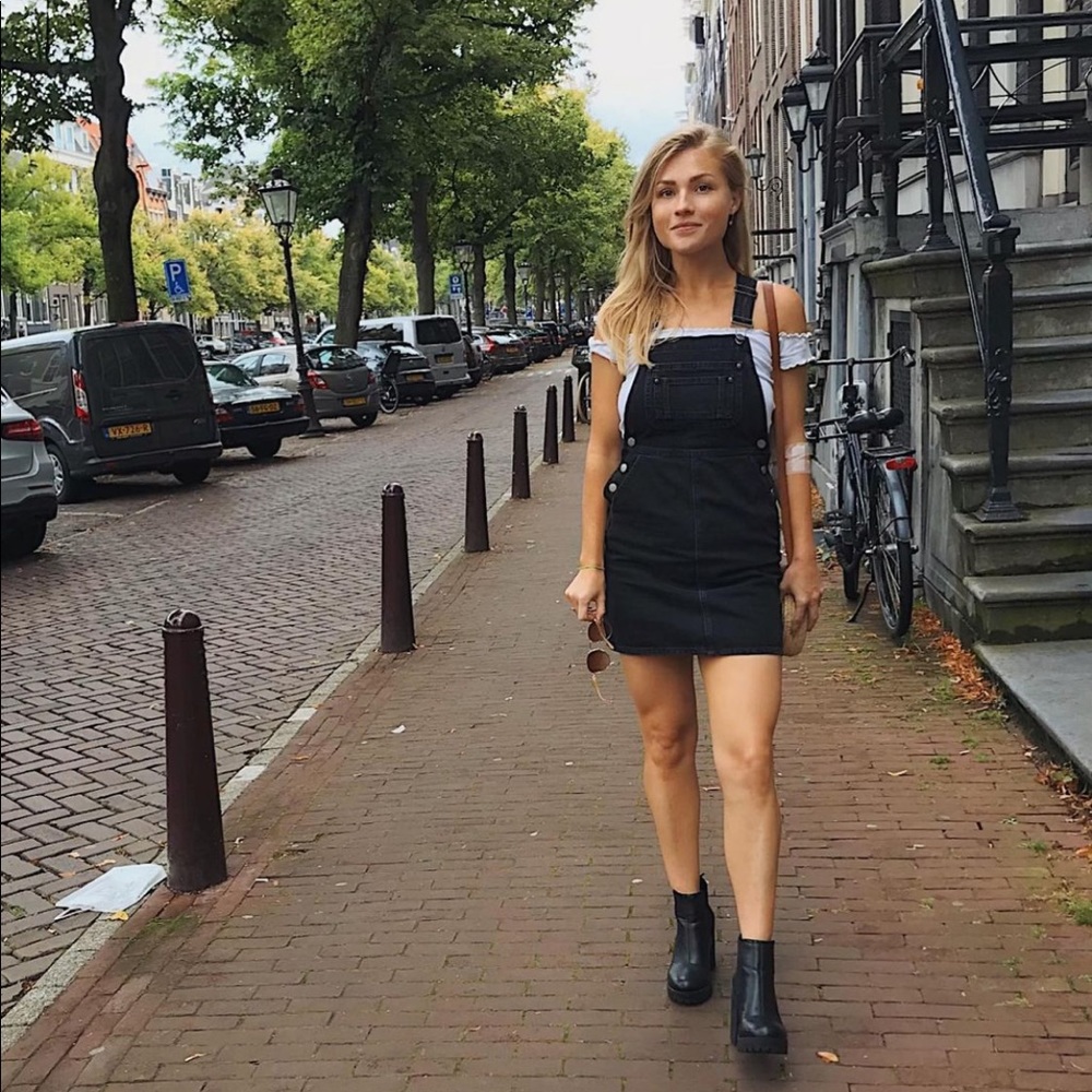 ASOS: overall, black denim mini dress